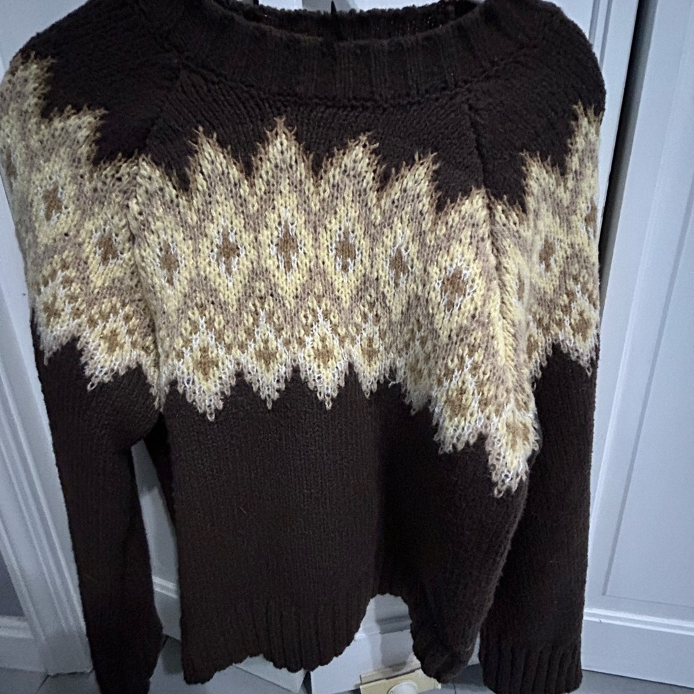 Brown and Cream Women's Sweater